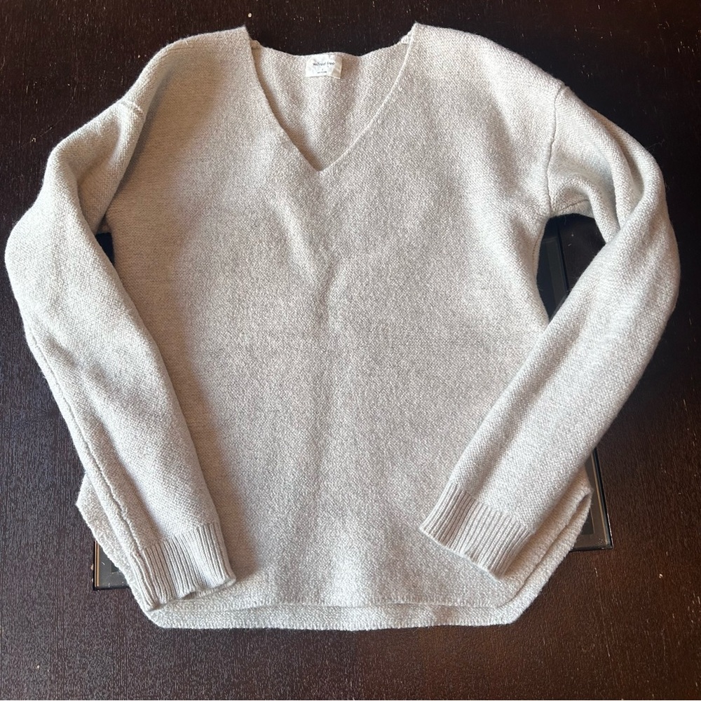 Wilfred Free 100%Merino Wool V-Neck Sweater Beige Size Small Minimalist Chic